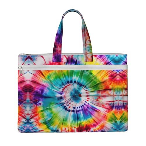 Batik-Tragetasche mit Hippie-Druck, für Damen und Herren, große Kapazität, Canvas-Tragetasche mit Reißverschluss, für Arbeit, Laptop von JEJEA