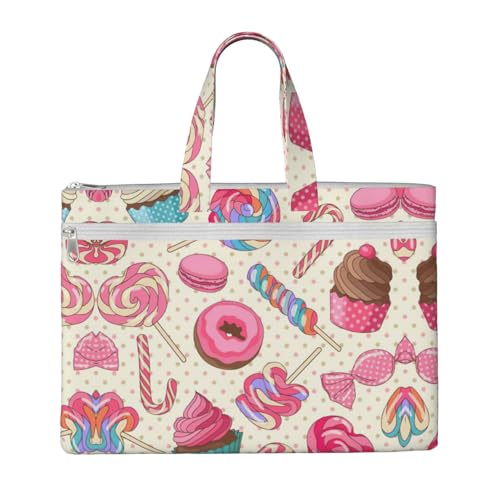 Bunte süße Lutscher-Cupcake-Donut-Druck-Tragetasche für Damen und Herren, große Kapazität, Canvas-Tragetasche mit Reißverschluss, für Arbeit, Laptop von JEJEA