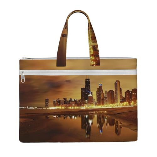 Chicago Print Tragetasche für Damen und Herren, große Kapazität, Canvas-Tragetasche mit Reißverschluss, für Arbeit, Laptop von JEJEA