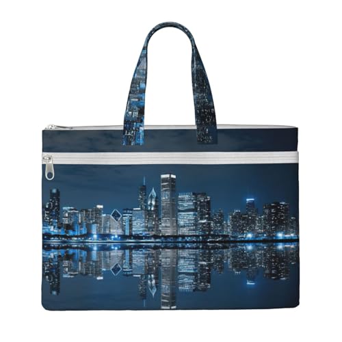 Chicago Tragetasche mit reflektierendem Druck, für Damen und Herren, große Kapazität, Canvas-Tragetasche mit Reißverschluss, für Arbeit, Laptop von JEJEA