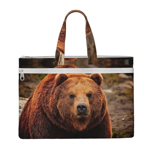 Grizzly Tragetasche mit Bären-Aufdruck, für Damen und Herren, große Kapazität, Canvas-Tragetasche mit Reißverschluss, für Arbeit, Laptop von JEJEA