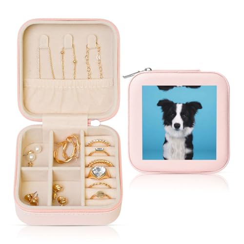 JEJEA Leder-Schmuckschatulle mit Border Collie-Druck, für Damen, Schmuck-Organizer, Schmuck-Aufbewahrungsbox, Geschenk für Frauen von JEJEA