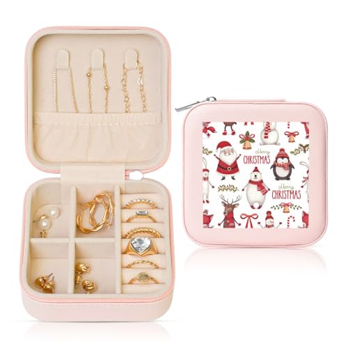 JEJEA Leder-Schmuckschatulle mit Weihnachtsmann-Aufdruck, für Damen, Schmuck-Organizer, Schmuck-Aufbewahrungsbox, Geschenk für Frauen von JEJEA