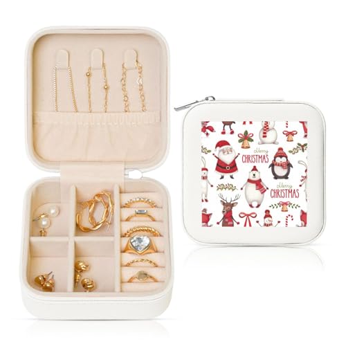 JEJEA Leder-Schmuckschatulle mit Weihnachtsmann-Aufdruck, für Damen, Schmuck-Organizer, Schmuck-Aufbewahrungsbox, Geschenk für Frauen von JEJEA