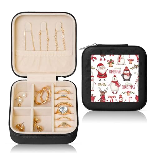 JEJEA Leder-Schmuckschatulle mit Weihnachtsmann-Aufdruck, für Damen, Schmuck-Organizer, Schmuck-Aufbewahrungsbox, Geschenk für Frauen von JEJEA