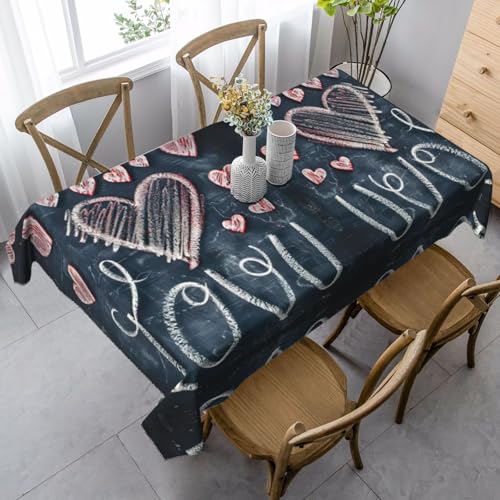 JEJEA Rechteckige Tischdecke mit Aufschrift "I Love You" mit Herzen, knitterfrei, weich, für Esszimmer, Weihnachten, Raumdekoration von JEJEA