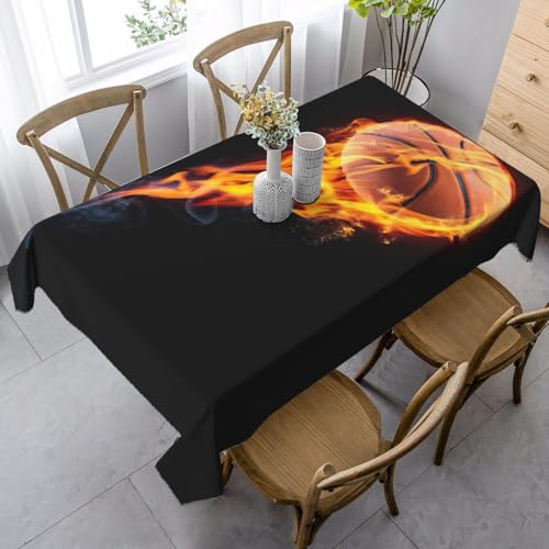 JEJEA Rechteckige Tischdecke mit Basketball auf Feuer, knitterfrei, weiche Tischdecke für Esszimmer, Weihnachten, Raumdekoration von JEJEA