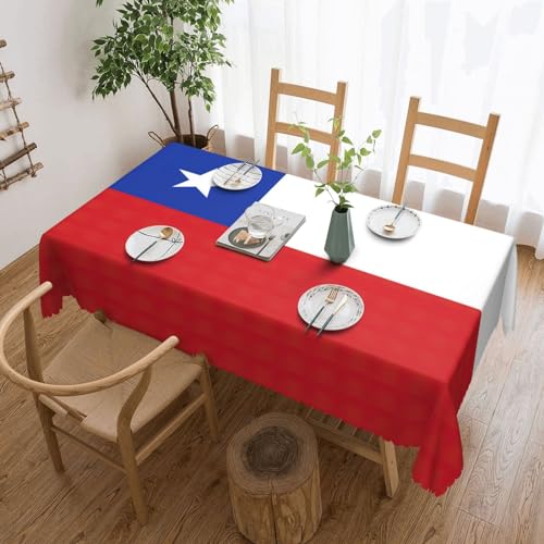 JEJEA Rechteckige Tischdecke mit Flagge von Chile, wasserdicht, knitterfrei, Tischdecke für Küche, Esstisch von JEJEA