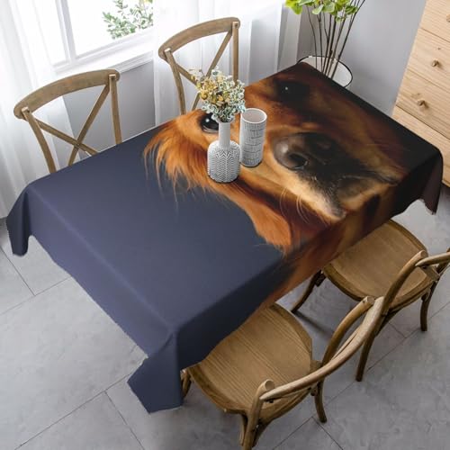 JEJEA Rechteckige Tischdecke mit Golden Retriever1-Aufdruck, knitterfrei, weiche Tischdecke für Esszimmer, Weihnachten, Raumdekoration von JEJEA