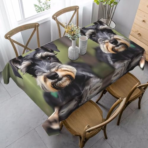 JEJEA Rechteckige Tischdecke mit Schnauzer-Druck, knitterfrei, weiche Tischdecke für Esszimmer, Weihnachten, Raumdekoration von JEJEA