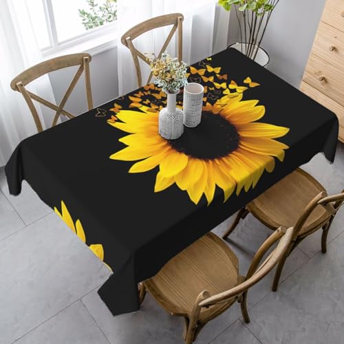 JEJEA Rechteckige Tischdecke mit Sonnenblumen- und Schmetterlingen, knitterfrei, weich, für Esszimmer, Weihnachten, Raumdekoration von JEJEA