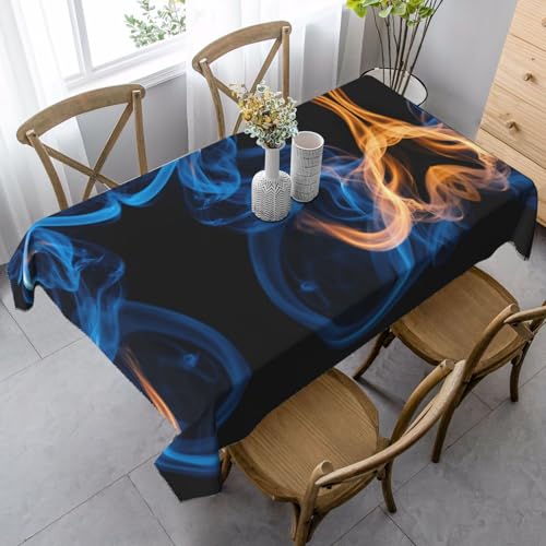 JEJEA Rechteckige Tischdecke mit blauem Flammenmuster, knitterfrei, weiche Tischdecke für Esszimmer, Weihnachten, Raumdekoration von JEJEA