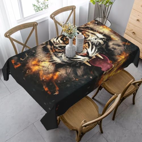 JEJEA Rechteckige Tischdecke mit brüllendem Tiger-Druck, knitterfrei, weiche Tischdecke für Esszimmer, Weihnachten, Raumdekoration von JEJEA