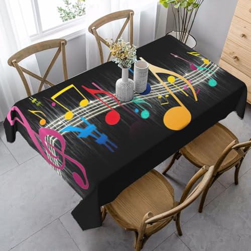 JEJEA Rechteckige Tischdecke mit buntem Musiknoten-Druck, knitterfrei, weiche Tischdecke für Esszimmer, Weihnachten, Raumdekoration von JEJEA