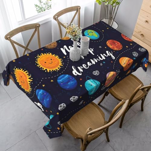 JEJEA Rechteckige Tischdecke mit niedlichem Planetendruck, knitterfrei, weiche Tischdecke für Esszimmer, Weihnachten, Raumdekoration von JEJEA