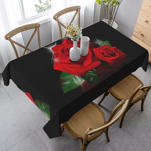 JEJEA Rechteckige Tischdecke mit roten Rosen, knitterfrei, weiche Tischdecke für Esszimmer, Weihnachten, Raumdekoration von JEJEA