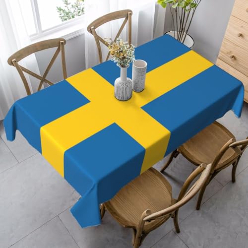 JEJEA Rechteckige Tischdecke mit schwedischem Flaggenaufdruck, knitterfrei, weiche Tischdecke für Esszimmer, Weihnachten, Raumdekoration von JEJEA