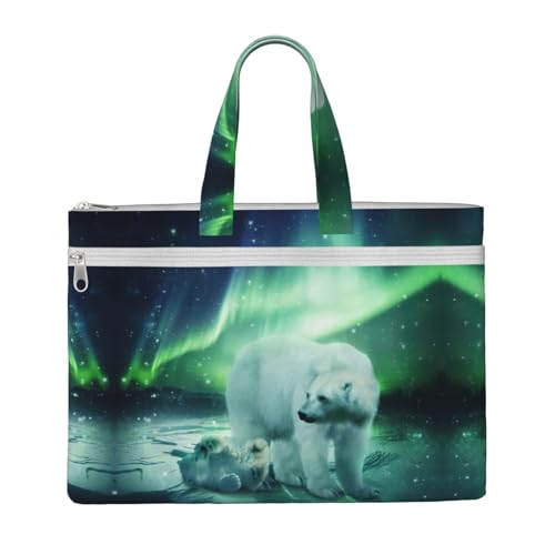 Northern Lights Tragetasche mit Eisbär-Aufdruck, für Damen und Herren, große Kapazität, Canvas-Tragetasche mit Reißverschluss, für Arbeit, Laptop von JEJEA