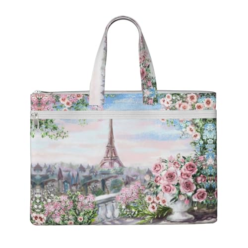 Paris Eiffelturm mit Blumendruck, Tragetasche für Damen und Herren, große Kapazität, Segeltuch-Tragetasche mit Reißverschluss, für Arbeit, Laptop von JEJEA