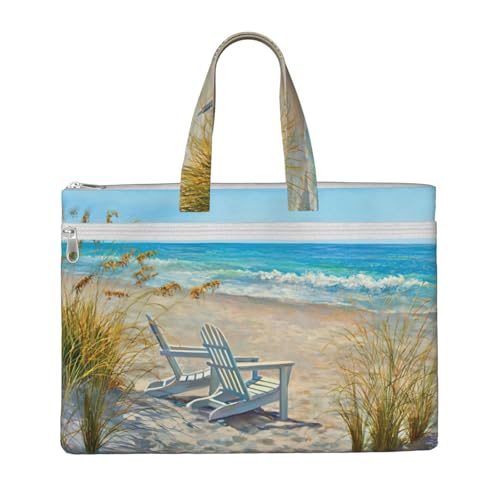 Strand-Szene mit Stühlen-Druck, Tragetasche für Damen und Herren, große Kapazität, Canvas-Tragetasche mit Reißverschluss, für Arbeit, Laptop von JEJEA