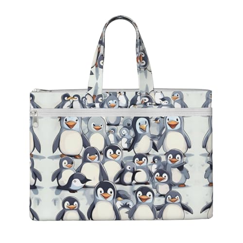 Süße Baby-Tragetasche mit Pinguin-Skizzendruck, für Damen und Herren, große Kapazität, Canvas-Tragetasche mit Reißverschluss, für Arbeit, Laptop von JEJEA