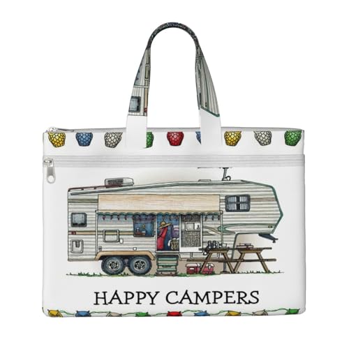 Tragetasche mit Aufdruck "Happy Camper" für Damen und Herren, große Kapazität, Canvas-Tragetasche mit Reißverschluss, für Arbeit, Laptop von JEJEA