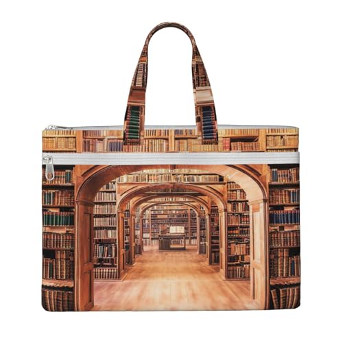 Tragetasche mit Bibliotheks-Bücherregal-Druck, für Damen und Herren, große Kapazität, Canvas-Tragetasche mit Reißverschluss, für Arbeit, Laptop von JEJEA