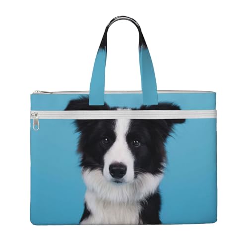 Tragetasche mit Border Collie-Aufdruck, für Damen und Herren, große Kapazität, Canvas-Tragetasche mit Reißverschluss, für Arbeit, Laptop von JEJEA