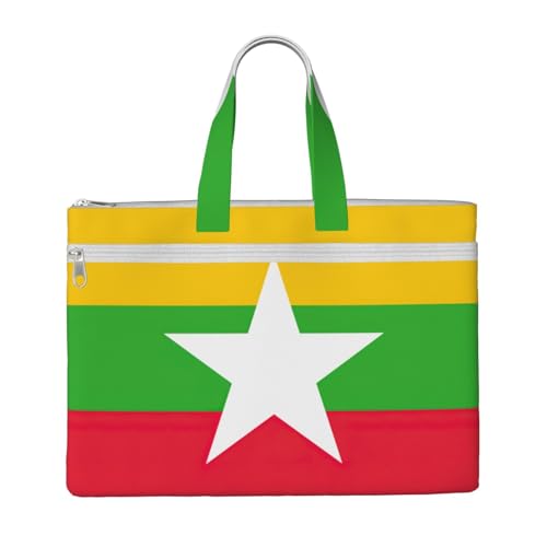 Tragetasche mit Flagge von Myanmar, für Damen und Herren, große Kapazität, Canvas-Tragetasche mit Reißverschluss, für Arbeit, Laptop von JEJEA