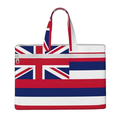 Tragetasche mit Hawaii-Flaggenaufdruck, für Damen und Herren, große Kapazität, Canvas-Tragetasche mit Reißverschluss, für Arbeit, Laptop von JEJEA