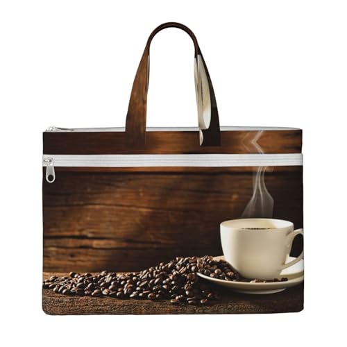 Tragetasche mit Kaffeetassen- und Kaffeebohnen-Aufdruck für Damen und Herren, große Kapazität, Canvas-Tragetasche mit Reißverschluss, für Arbeit, Laptop von JEJEA