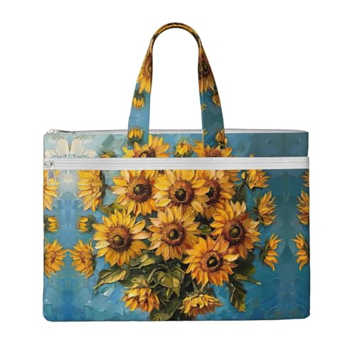 Tragetasche mit Ölgemälde-Sonnenblumen-Druck für Damen und Herren, große Kapazität, Canvas-Tragetasche mit Reißverschluss, für Arbeit, Laptop von JEJEA