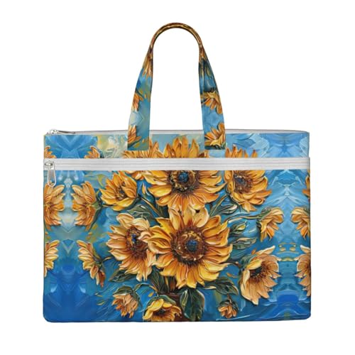 Tragetasche mit Ölgemälde-Sonnenblumen-Druck für Damen und Herren, große Kapazität, Canvas-Tragetasche mit Reißverschluss, für Arbeit, Laptop von JEJEA