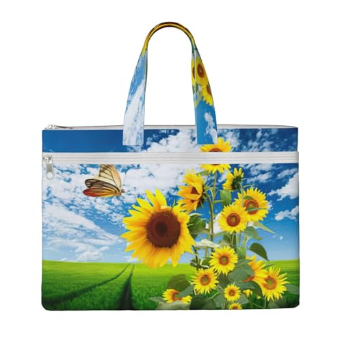 Tragetasche mit Sonnenblumen-Schmetterlings-Aufdruck, für Damen und Herren, große Kapazität, Canvas-Tragetasche mit Reißverschluss, für Arbeit, Laptop von JEJEA