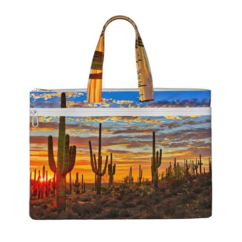 Tragetasche mit Sonnenuntergangskaktus in Wüstendruck, für Damen und Herren, große Kapazität, Canvas-Tragetasche mit Reißverschluss, für Arbeit, Laptop von JEJEA