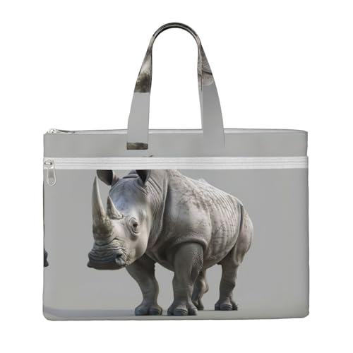 Tragetasche mit Tier-Nashorn-Aufdruck für Damen und Herren, große Kapazität, Canvas-Tragetasche mit Reißverschluss, für Arbeit, Laptop von JEJEA