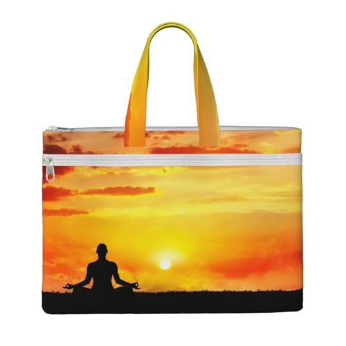 Tragetasche mit Yoga-Meditationsdruck, für Damen und Herren, große Kapazität, Canvas-Tragetasche mit Reißverschluss, für Arbeit, Laptop von JEJEA