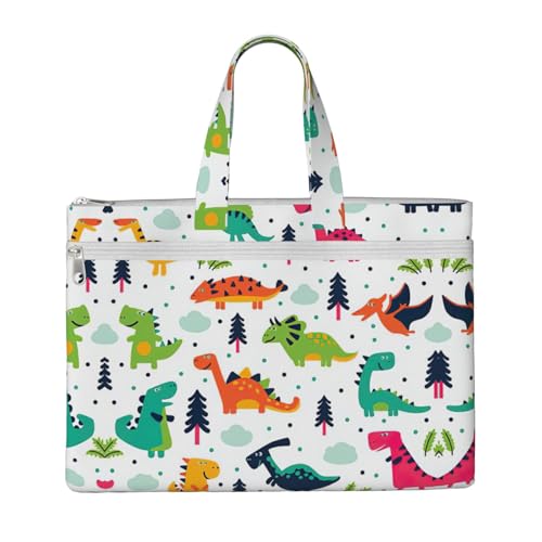 Tragetasche mit buntem Dinosaurier-Druck, für Damen und Herren, große Kapazität, Canvas-Tragetasche mit Reißverschluss, für Arbeit, Laptop von JEJEA