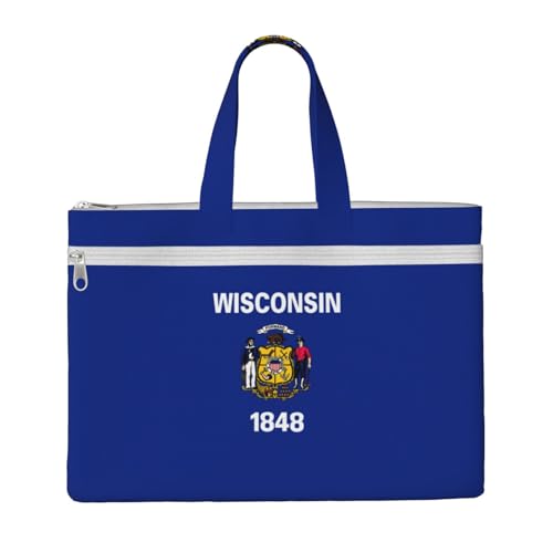 Wisconsin Tragetasche mit Staatsflagge für Damen und Herren, große Kapazität, Canvas-Tragetasche mit Reißverschluss, für Arbeit, Laptop von JEJEA