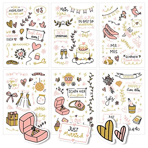 Sticker Hochzeit Gästebuch (6 Bögen) Wunderschöne Hochzeitssticker, Aufkleber Gästebuch Hochzeit, Hochzeit Fotoalbum Sticker (Pink/Gold) von JEKA