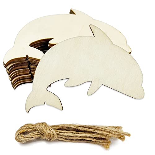 20 Stück unlackierte Delfin-förmige Holzausschnitte Delfin-Holz DIY Handwerk Ausschnitte Blanko Holz Delfin geformte hängende Ornamente für Hochzeit Geburtstag Ozean Tier Motto Party Dekoration von JEKEJIAJIU