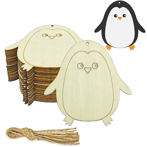 20 Stück unlackierte Pinguin-Holzausschnitte Pinguin-Holz DIY Handwerk Ausschnitte blanko Holz Pinguin Form hängende Ornamente mit Loch Hanfseile Geschenkanhänger von JEKEJIAJIU