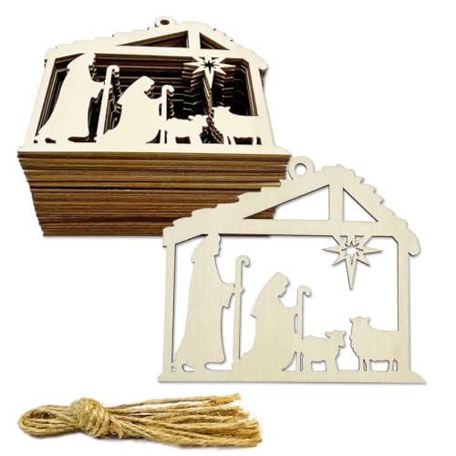 30 Stück 10,2 cm große Krippenausschnitte aus Holz, unlackiertes Bethlehem-Krippen-Hängeornamente, DIY, Bethlehem-Krippen-Handwerk, Geschenkanhänger von JEKEJIAJIU