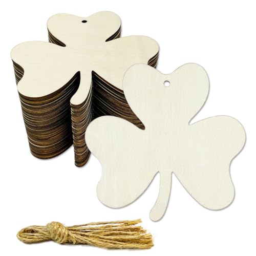 30 Stück 10,2 cm unlackierte 4-blättrige Kleeblatt-Holzausschnitte, blanko, hängende Ornamente für St. Patrick's Day Dekoration von JEKEJIAJIU