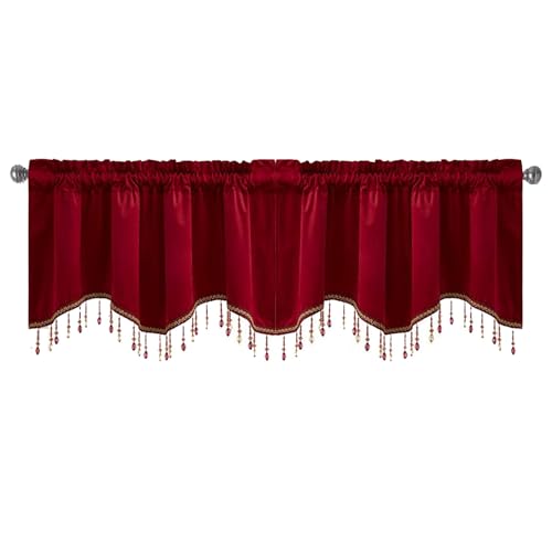 JEKKAH Home Red Curtain Panel Drapery Blackout Samtstoff mit Perlenspitze, for Wohnzimmer und Schlafzimmer, Wärmedämmung und Verdunkelungsvorhänge.(135 * 45cm) von JEKKAH