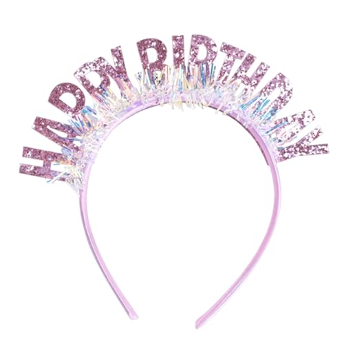 JEKUGOT Geburtstag Stirnband, Pailletten Geburtstag Krone Stirnband für Frauen Mädchen, Rosa Happy Birthday Tiara Haarschmuck Partyhüte Haarschmuck Geschenke Geburtstag Party Dekorationen von JEKUGOT