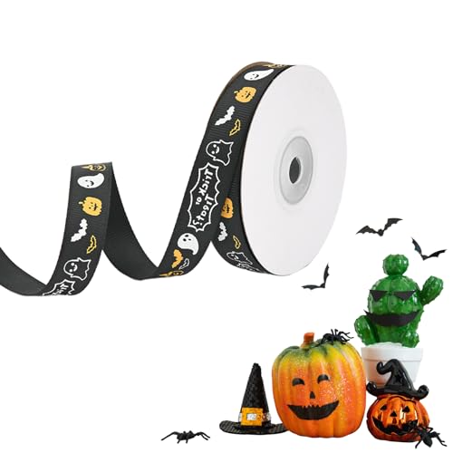 JEKUGOT Halloween-Bandrollen, Halloween-Band, bedruckte Ripsbänder, 15 mm breit, Geschenkband zum Basteln, Geschenkverpacken, Haarschleifen, Dekoration, Schwarz von JEKUGOT