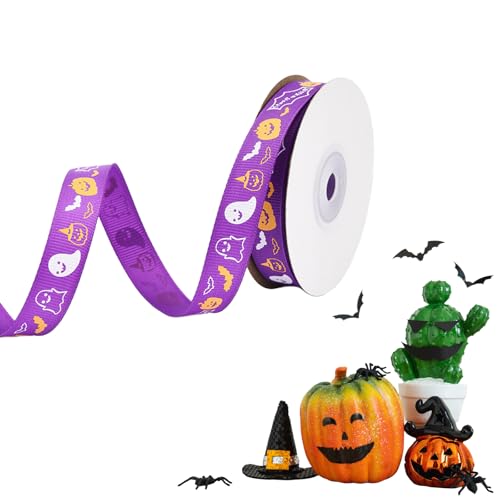 JEKUGOT Halloween-Bandrollen, Halloween-Band, bedruckte Ripsbänder, 15 mm breit, Geschenkband zum Basteln, Geschenkverpacken, Haarschleifen, Dekoration, Violett von JEKUGOT