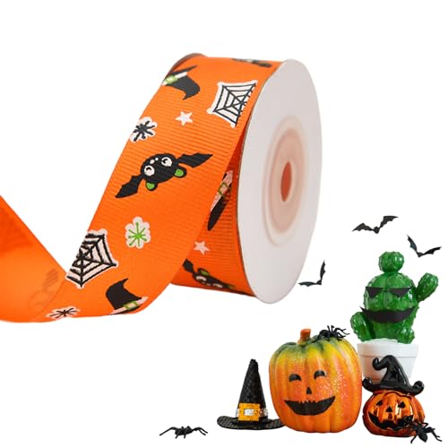 JEKUGOT Halloween-Bandrollen, Halloween-Band, bedruckte Ripsbänder, 20 mm breit, Geschenkband zum Basteln, Geschenkverpacken, Haarschleifen, Dekoration, Orange von JEKUGOT