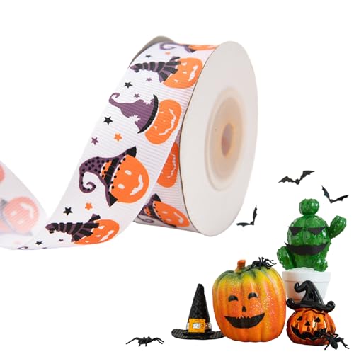 JEKUGOT Halloween-Bandrollen, Halloween-Band, bedruckte Ripsbänder, 20 mm breit, Geschenkband zum Basteln, Geschenkverpacken, Haarschleifen, Dekoration, Weiß von JEKUGOT